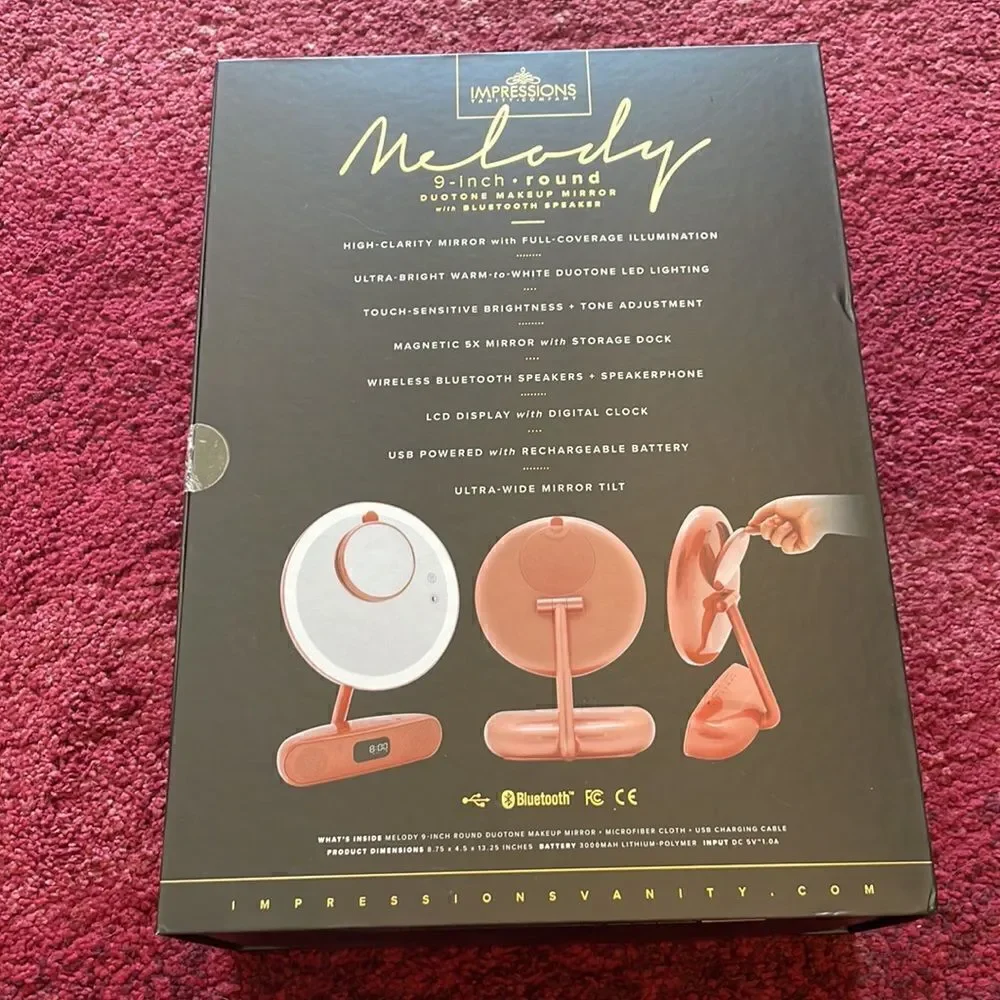 Impressions Vanity Melody 9 inch Round Duotone Makeup Mirror with Bluetooth - Picture 8 of 8